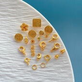 24K包金保色配件开口环弹簧扣龙虾扣S扣压襟纽扣diy手链项链编绳