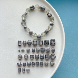 三七老银饰品配件六字真言元宝钱币隔珠桶珠转运珠隔片diy串手链