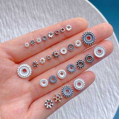 纯银雪花隔片手链隔珠车轮珠diy