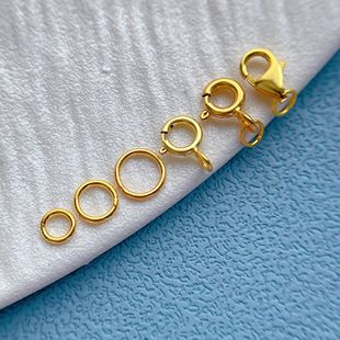 古法金s925银镀24K金配件闭口环弹簧扣龙虾扣DIY手链项链编绳扣头