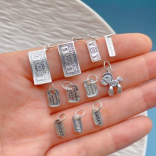 s925纯银饰配件100美元钞票马上有钱吊坠lucky一封情书小提溜挂坠