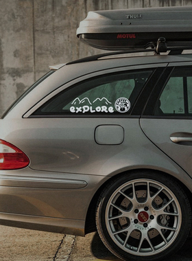 I AM MOMO创意插画咖啡爱好者EXPLORE户外露营车贴SUV旅行车贴纸