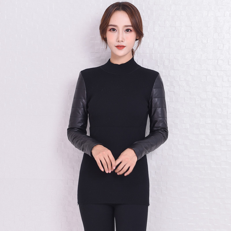 真皮袖打底衫女冬2020加厚羽绒袖马甲内搭羊皮短款毛衣修身针织衫