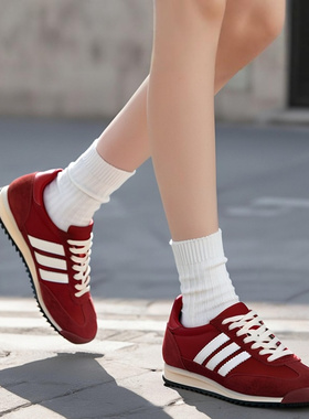 复古红色潮流运动鞋休闲轻便阿甘鞋系带撞色丝光牛反绒25春季新款