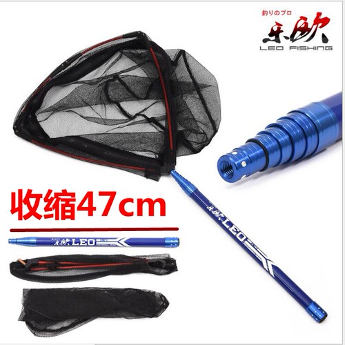 短节抄网杆碳素超硬三角折叠网头