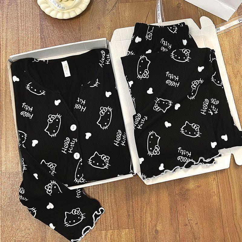 复古满印甜美睡衣女长袖冰丝螺纹春夏季开衫宽松家居服网红套装女,女士内衣/男士内衣/家居服,睡衣/家居服套装,淘宝优惠券,粉丝福利购,淘宝优惠卷