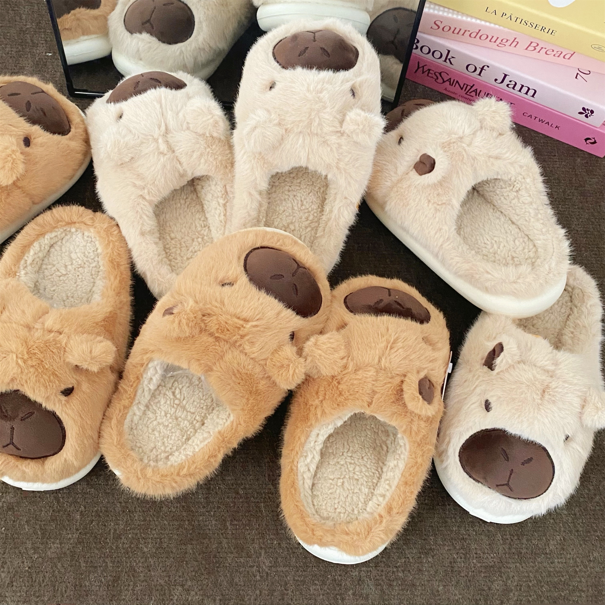 松弛感满满~可爱卡通毛绒拖鞋女冬天家居室内防滑情侣包头棉拖鞋