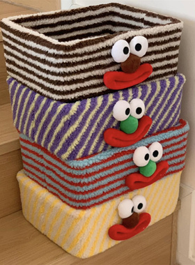 叠高高！可爱小丑毛绒收纳盒桌面化妆品收纳整理盒零食杂物收纳筐