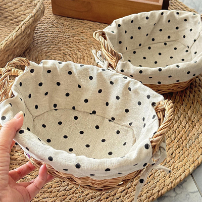 布艺藤编收纳筐黑白波点收纳篮桌面杂物零食筐家用客厅整理置物篮