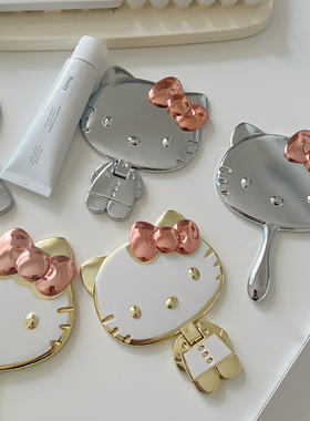 可爱猫咪小镜子女随身携带手持迷你化妆镜学生宿舍可折叠补妆镜