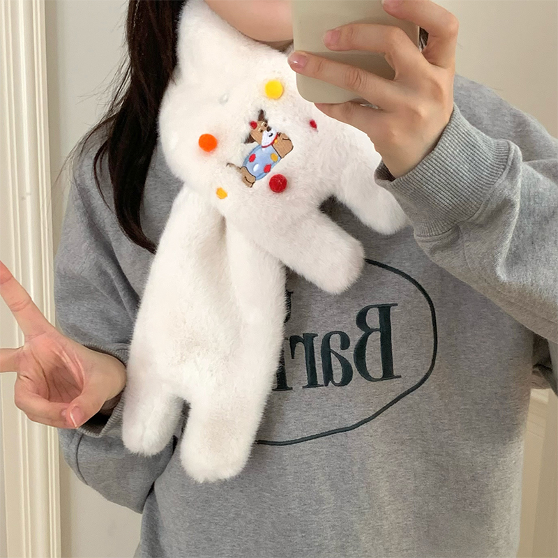 围巾女生冬季加厚可爱糖果狗毛绒围脖骑行保暖护颈交叉防寒百搭