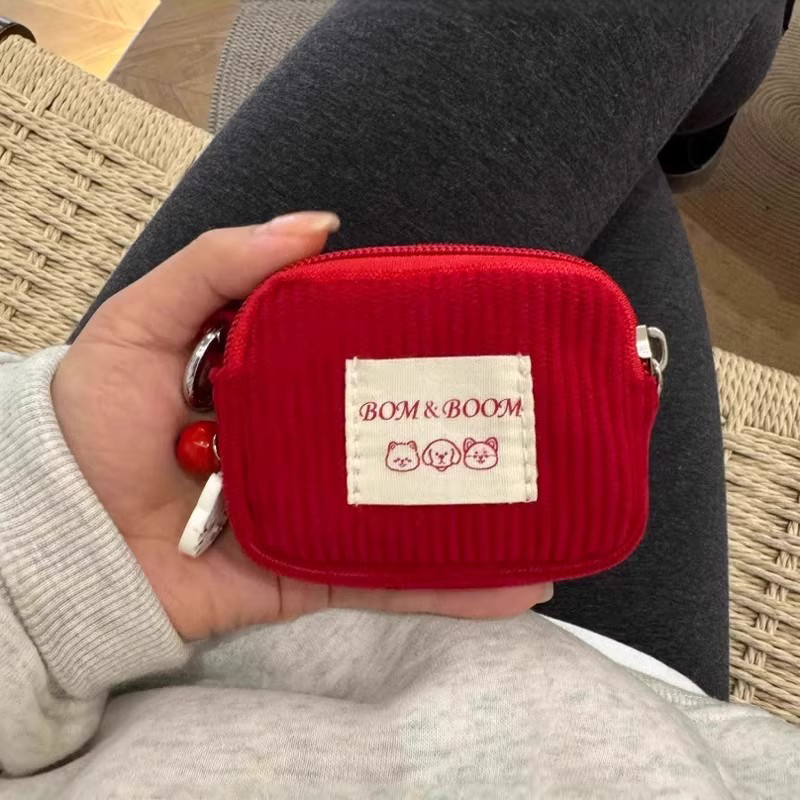 灯芯绒零钱包可爱硬币收纳蓝牙耳机包杂物口红包迷你小挂包钱袋