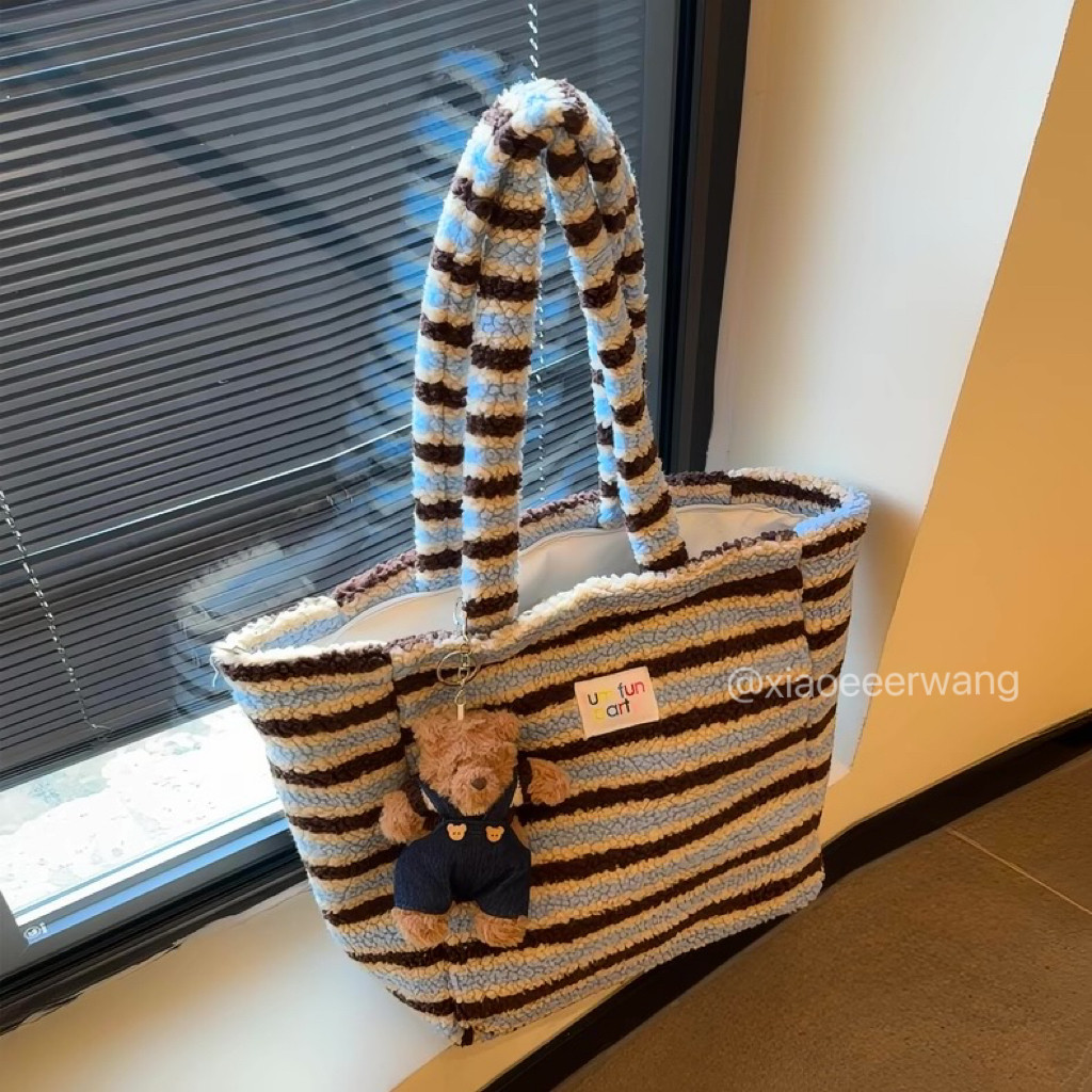 条纹包包女款羊羔毛手提单肩包大容量上班通勤包秋冬毛绒托特包,箱包皮具/热销女包/男包,通用款女包,淘宝优惠券,粉丝福利购,淘宝优惠卷