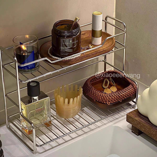 双层置物架家用卫生间浴室洗手台化妆品收纳架不锈钢桌面分层架