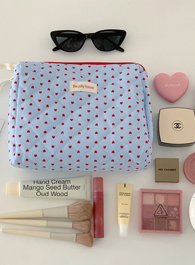 撞色爱心包包！化妆品手拿包多功能收纳袋包内收纳小包旅行洗漱包