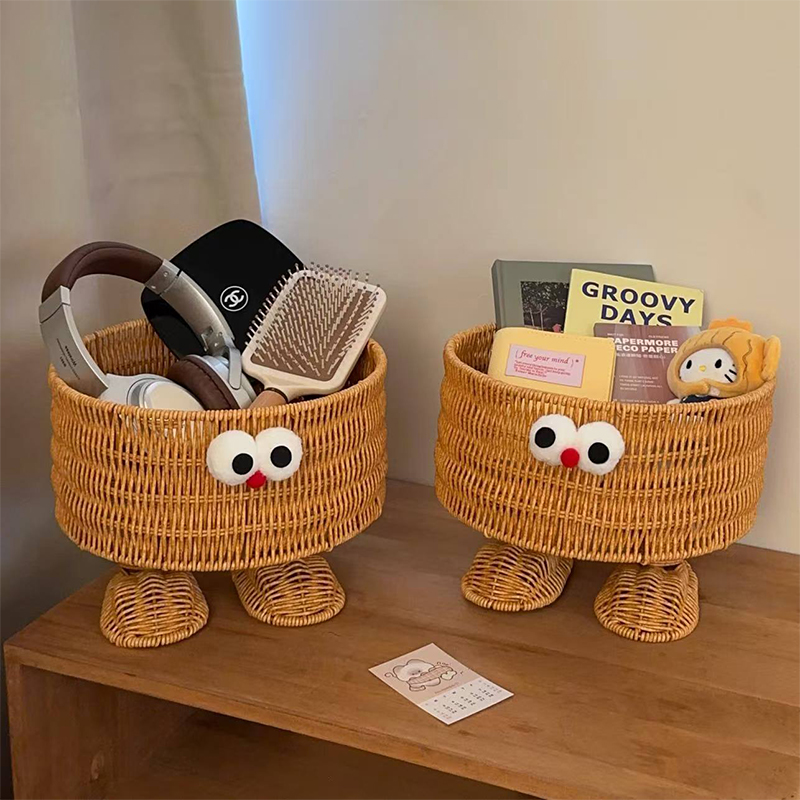 收纳篮可爱藤编收纳筐桌面零食筐家用玩具杂物置物篮客厅储物篮