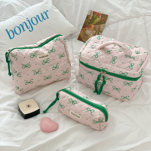 可爱蝴蝶结化妆包女大容量化妆品收纳包旅行便携手提洗漱包收纳袋