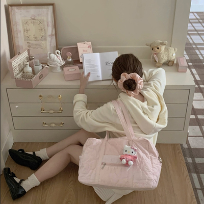 包包女式2025新款爱心刺绣手提单肩包大容量通勤包便携短途旅行包