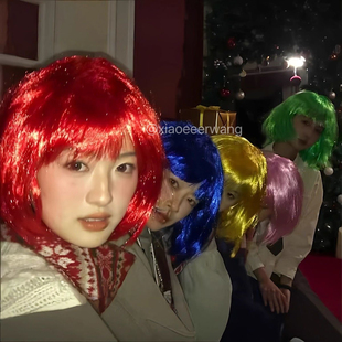 做个五颜六色的梦~彩色波波头假发女仿真短发拍照道具刘海假发套