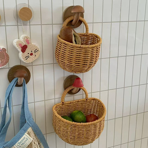 厨房姜蒜收纳筐壁挂仿藤编织篮手提小篮子鸡蛋筐水果篮宿舍零食筐