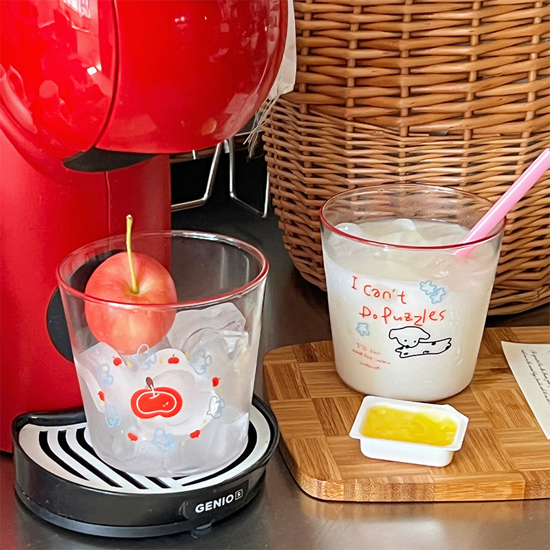 可爱红边玻璃杯女高颜值杯子家用水杯牛奶早餐杯果汁饮料杯咖啡杯,餐饮具,玻璃杯,淘宝优惠券,粉丝福利购,淘宝优惠卷