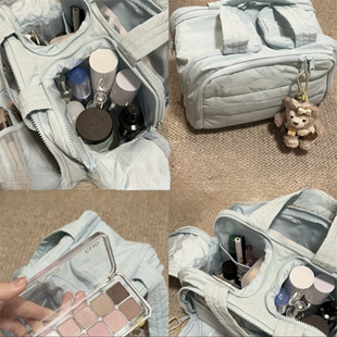 浅蓝色化妆品收纳包出门方便携带女化妆包分区收纳护肤品杂物包