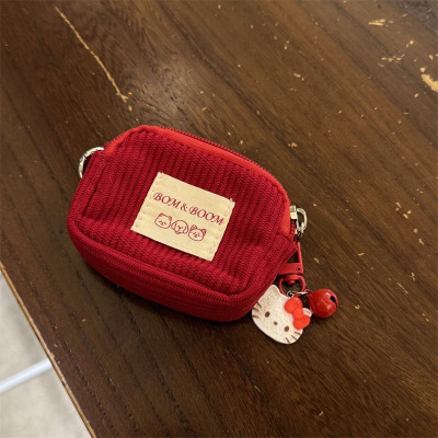 钱包红色灯芯绒零钱包女款2025新款卡包一体迷你小包随身收纳包