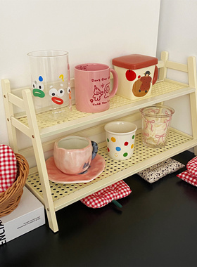 白色双层杯架加长款桌面置物架台面分格架茶具杯子收纳整理储物架