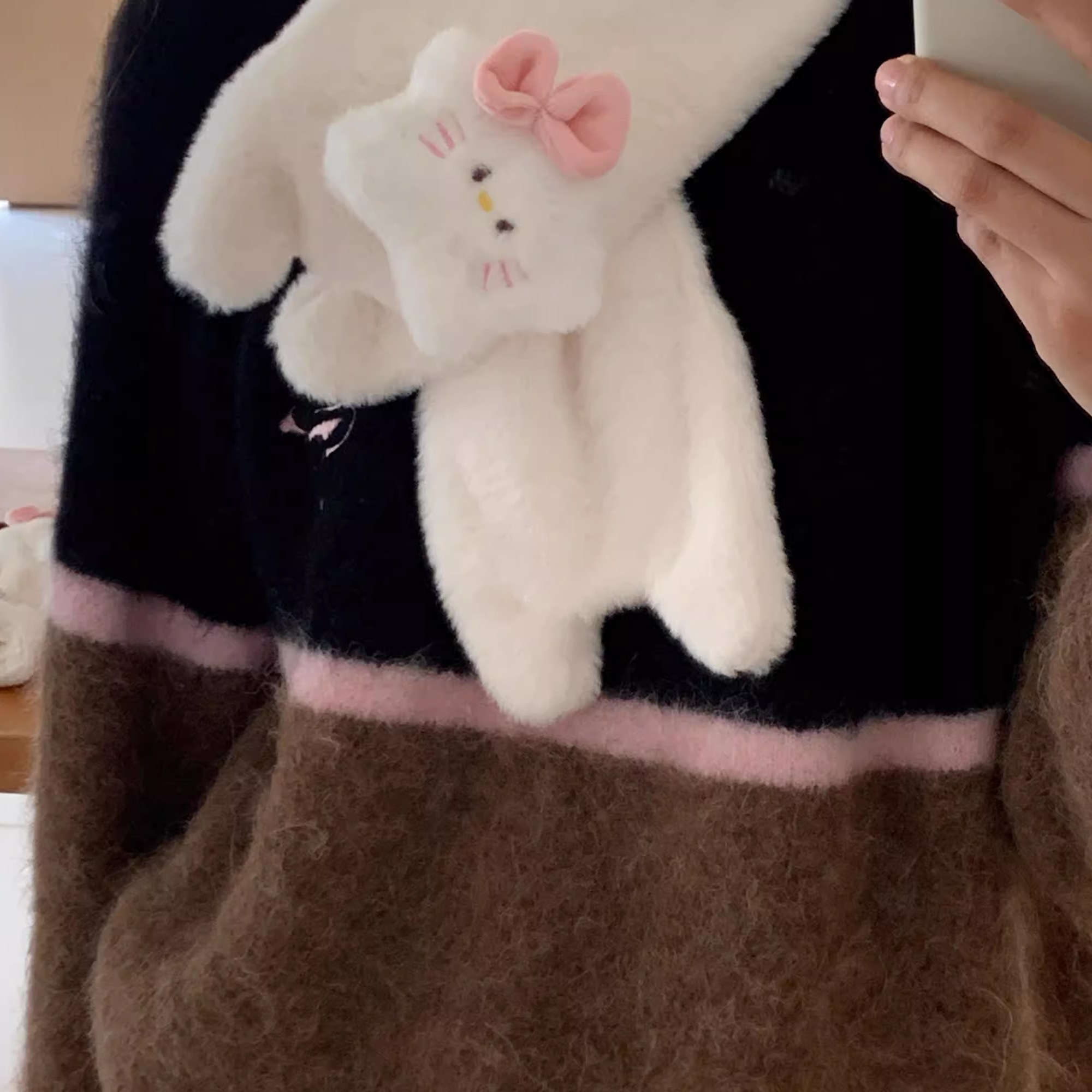 原创粉色猫咪围巾冬季保暖加厚毛绒防风学生围脖白色百搭女生礼物