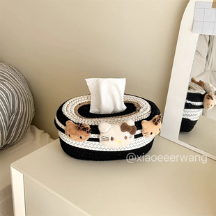 黑皮猫咪纸巾盒家用客厅桌面抽纸盒可爱纸巾收纳盒茶几餐巾纸抽盒