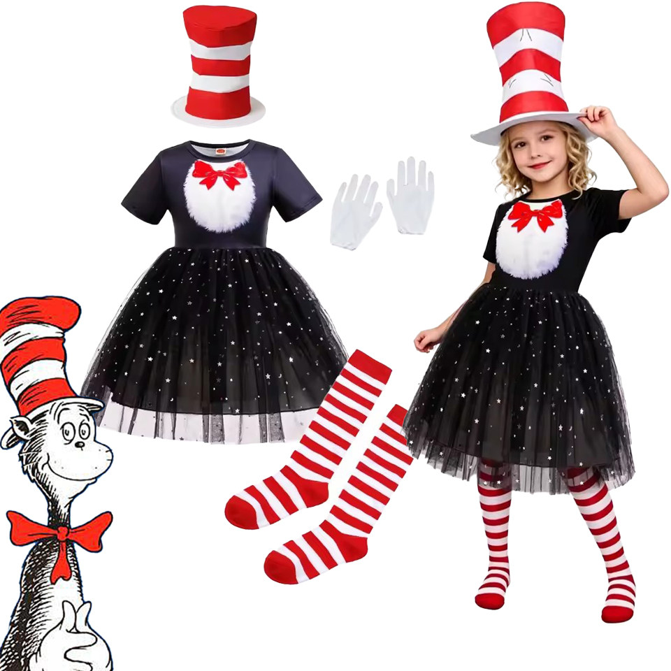 万圣节TheCatintheHat圣诞cos服饰演出服装戴帽子的猫蓬蓬连衣裙