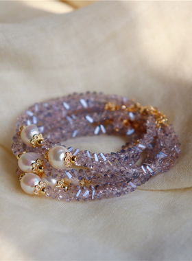 SUU【设计款】简约韩版复古吉普赛神秘不规则紫水晶淡水珍珠手链
