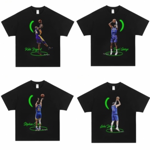 球星合集美式直喷印花休闲跑步运动t恤纯棉夏季宽松短袖篮球上衣