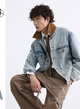 ANSWER ME经典设计师潮牌牛仔外套男生复古水洗冰蓝牛仔夹克W477
