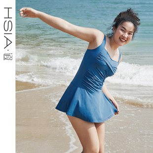遐 泳衣女微胖mm遮肉显瘦泡温泉保守连衣裙泳衣 大胸显小 大码