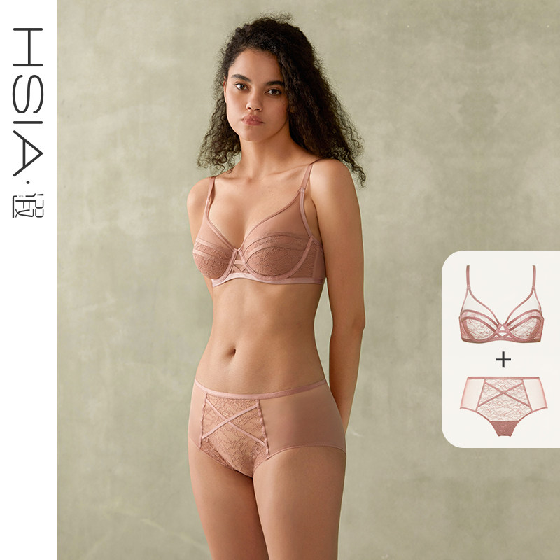 HSIA遐 蕾丝薄款大码内衣套装女 全罩杯有钢圈胸罩大胸显小文胸