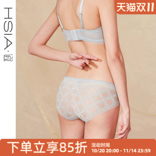 纯棉底裆中腰平角裤 性感格纹蕾丝透气舒适短裤 女轻薄款 HSIA遐内裤