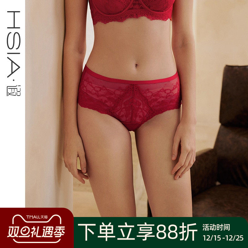 【心动季节】遐中腰平角裤秋冬新品纯棉裆性感全蕾丝无痕内裤女薄