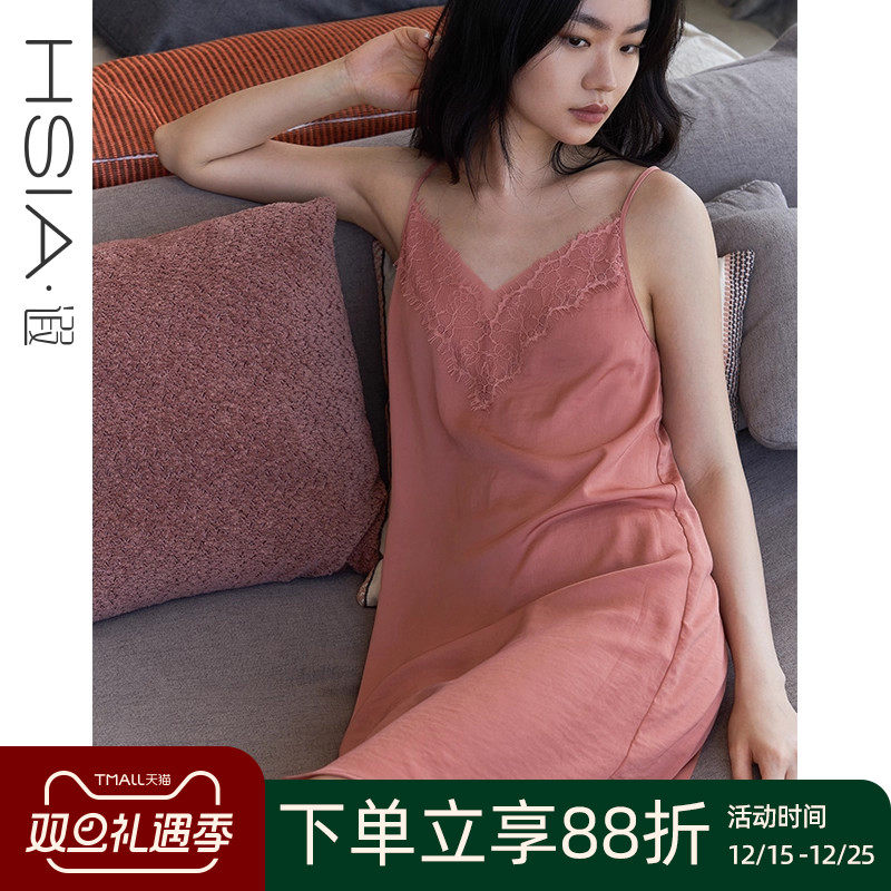 遐性感睡裙高品质仿真丝法国缎家居服女前后V领细肩带美背吊带裙