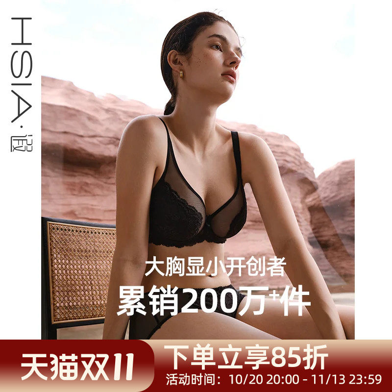 遐【倾城之恋】大胸显小全罩杯文胸防下垂大码显瘦蕾丝薄款内衣女