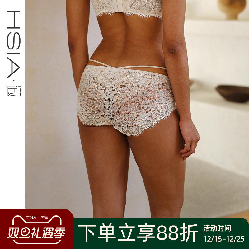 【野百合】性感绑带睫毛蕾丝平角裤纯棉裆透气速干无痕内裤女薄