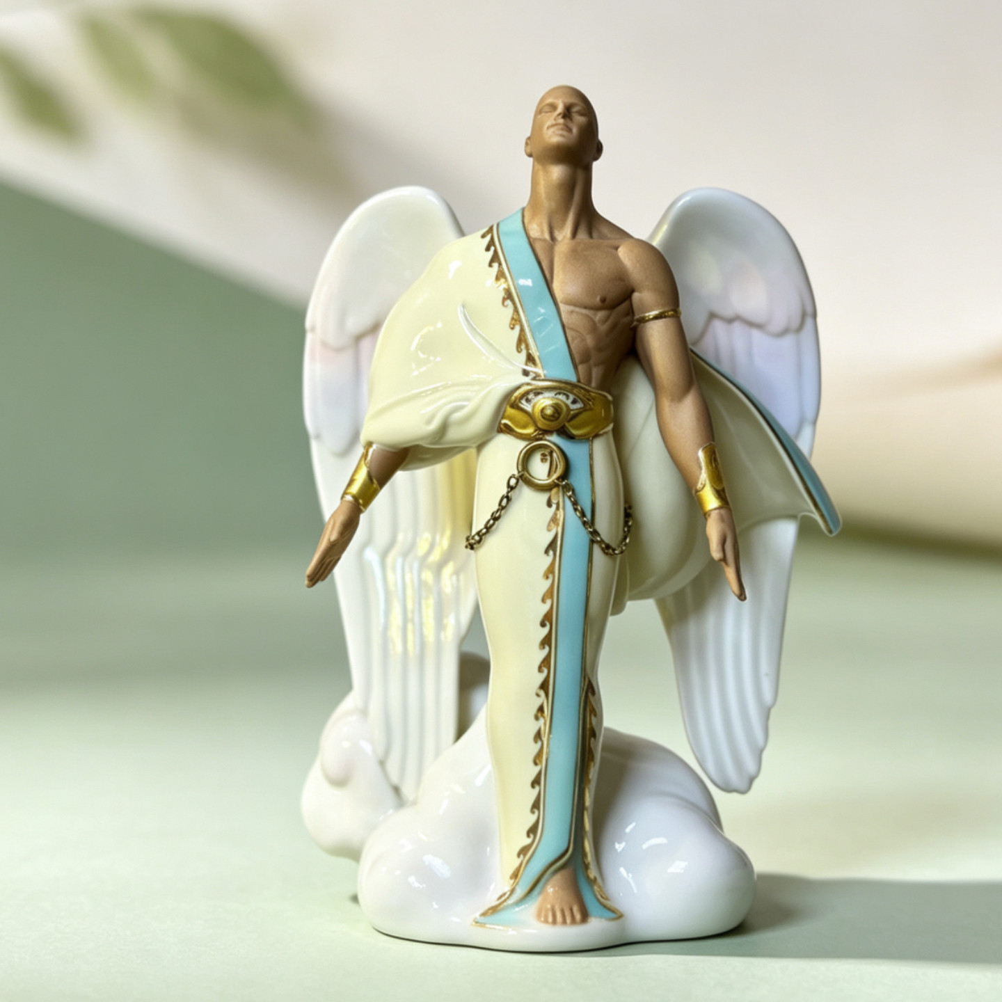 持续瓷生荣耀升腾天使黑人男性瓷像Lenox收藏款艺术陶瓷桌面摆件