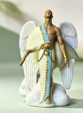持续瓷生荣耀升腾天使黑人男性瓷像Lenox收藏款艺术陶瓷桌面摆件