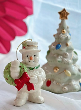 陶瓷圣诞树花环雪人场景工艺品