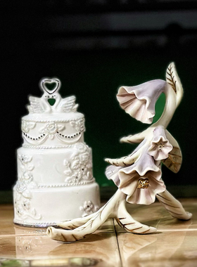 持续瓷生陶瓷白色蛋糕天鹅挂摆件花卉少件装饰描金工艺品