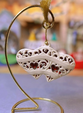 持续瓷生爱心描金陶瓷挂件结婚礼物手办装饰工艺品不含架子