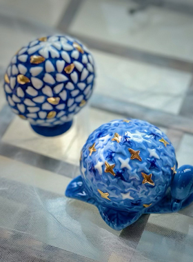 持续瓷生 出口样品陶瓷描金浮雕蓝色工艺品家居摆件蜗牛创意装饰