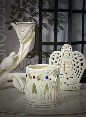 持续瓷生 出口陶瓷镂空描金天使鸟烛台笔筒储物家居装饰