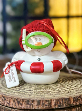 持续瓷生 Department56陶瓷雪娃红帽潜水镜救生圈雪宝创意工艺品