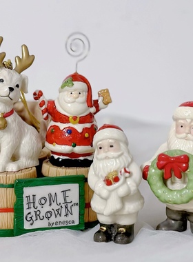 持续瓷生 出口陶瓷可爱圣诞老人卡片夹麋鹿花环新年礼物桌面摆件